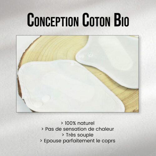 3 protège-slips lavable en coton bio (Gamme XS) – Flux léger – Coloris au choix