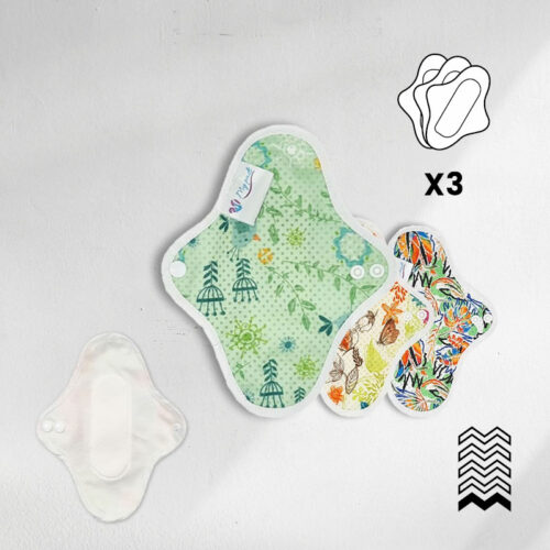 3 protège-slips lavable en coton bio (Gamme XS) – Flux léger – Coloris au choix