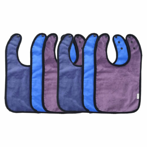 6 bavoirs imperméables en coton terry – Noir-bleu-violet