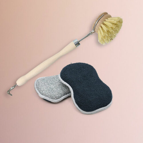 Kit vaisselle : 1 brosse et 2 éponges réutilisables et lavables