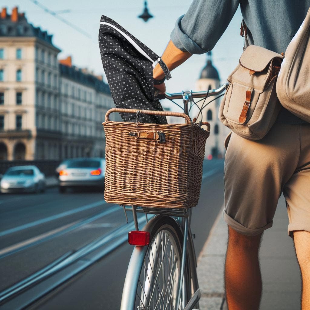 Baguette de pain transporter dans un sac sur un vélo