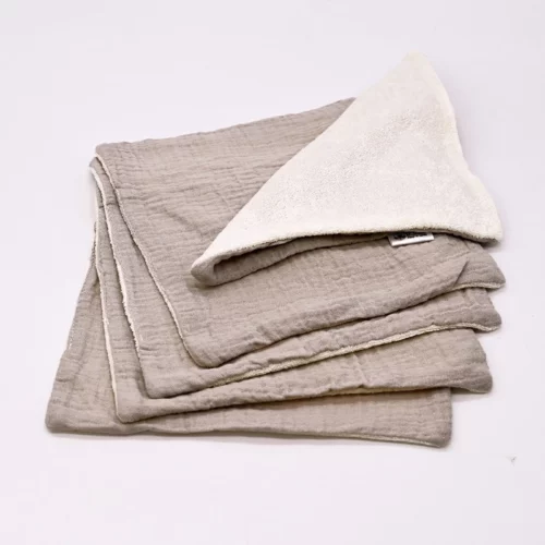 5 Lingettes lavables douceur visage – Gaze de Coton & Pulpe de Bambou