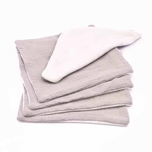 5 Lingettes lavables douceur visage – Gaze de Coton & Pulpe de Bambou