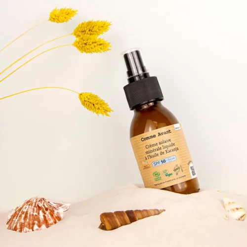 Crème solaire SPF50 minérale liquide à l’huile de Karanja- Comme Avant